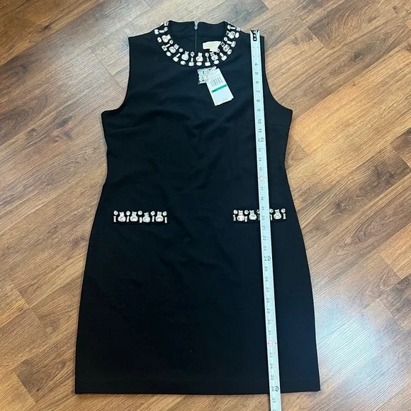 NWT - Michael Kors - Chic Black Sleeveless Dress with Jewel Accents - Picture 8 of 11